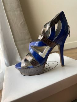 Blue Patent and Snake Texture Platform Heels