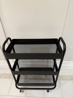 Black Metal 3 Tier Rolling Utility Cart on Wheels