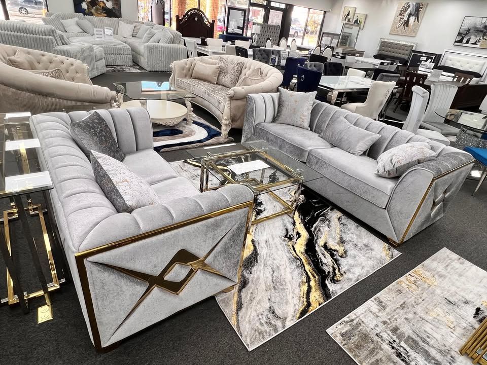 June Promotion Contemporary & Glamorous Velvet/gold sofa starts at $945.00