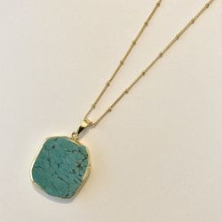 Natural Turquoise Stome Pendant Necklace 24k Gold Plated ✨NEW✨