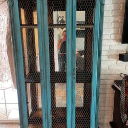 Rustic Display Cabinet With Shelving And Lighting 