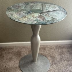 Decorativ Glass Coffee Table, Wood Metal Glass 