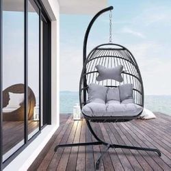 NICESOUL Egg Chair Outdoor Indoor Patio Wicker Hanging Egg Chair Swing Hammock Egg Chairs UV Resistant Cushions 350lbs Capacity