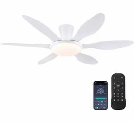 51 in. Indoor/Outdoor Flush Mount White Ceiling Fan