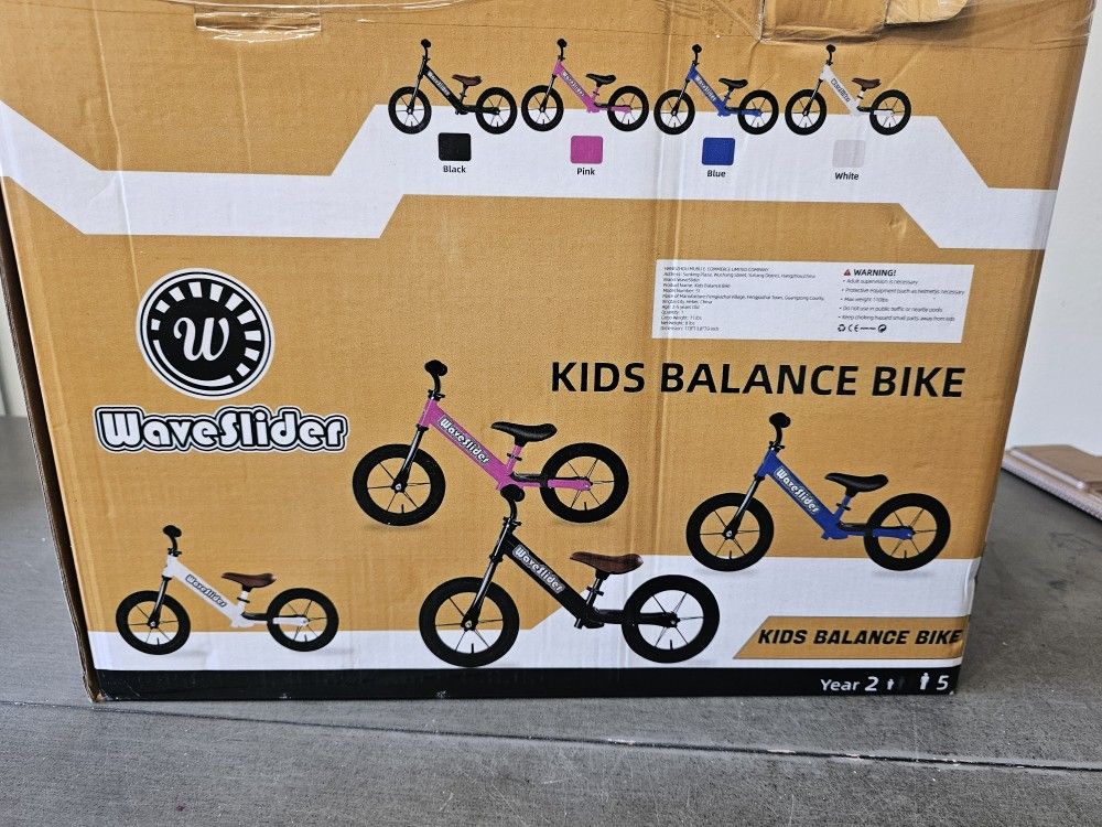 Waveslider Toddler Balance Bike 2 Year Old, Age 24 Months to 5 Years Old, 12 Inch Push Bicycle with