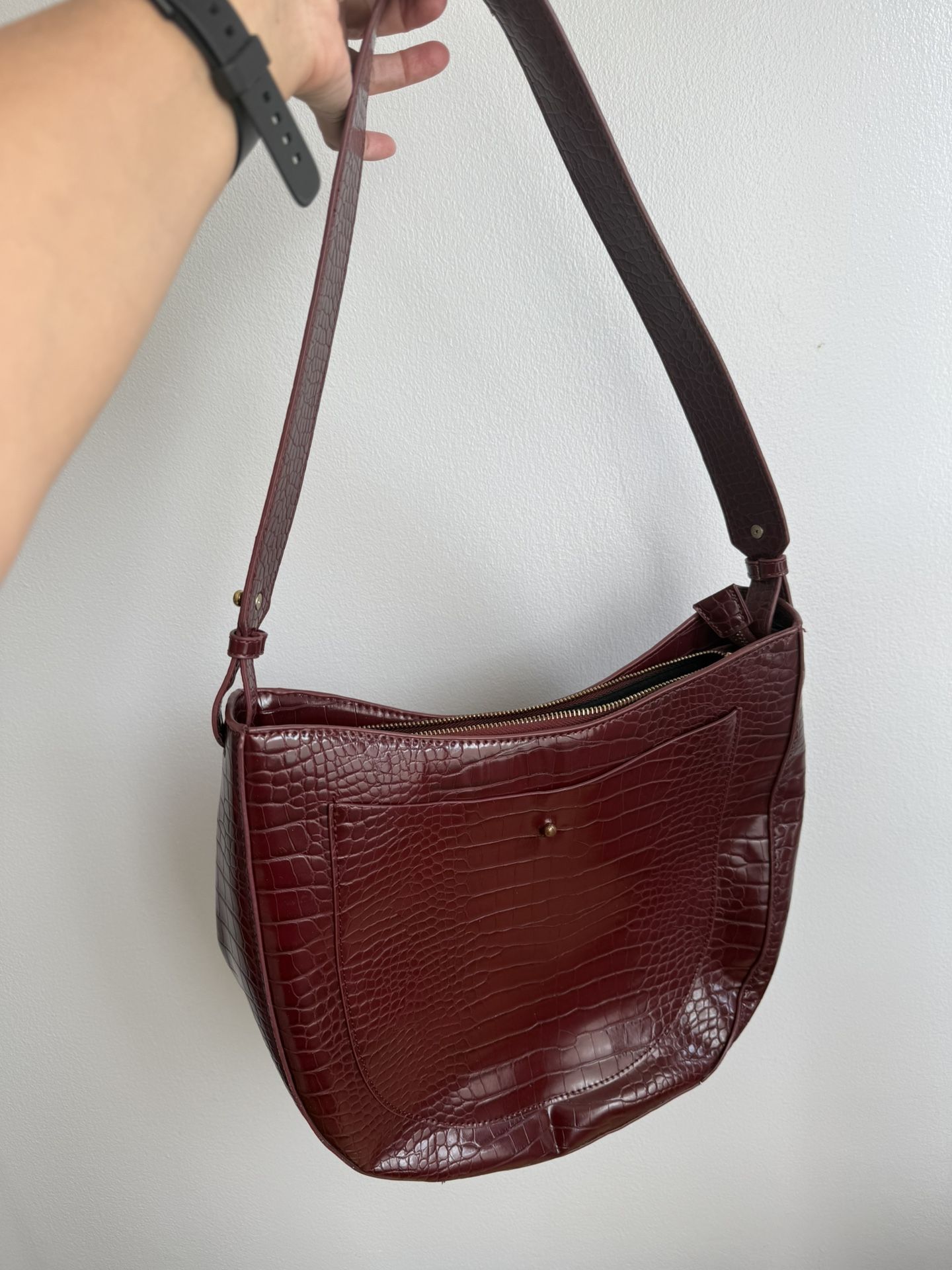 MANGO Burgundy Shoulder Bag (Croc Texture)