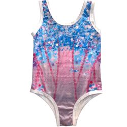 Girls Youth S/M One Piece Swimsuit Blue Pink Glitter Print Bathing Suit New Cute