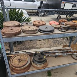 Old Weight Bars And Weights Some Olympic And Some Standard Weights I Will Not Take Less Then $200