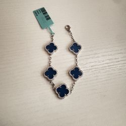 Designer Royal Blue Clover Bracelet – 925 Silver, 1.87ct Moissanite, VS/D Color