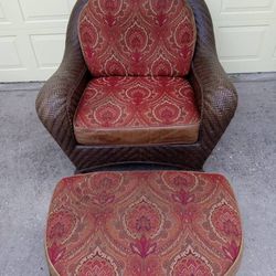 EXTRA LARGE BRAXTON CULLER RATTAN ARMCHAIR AND OTTOMAN