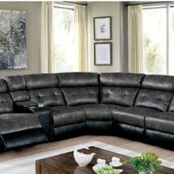 Brand New Grey & Black Power Reclining Sectional Sofa 