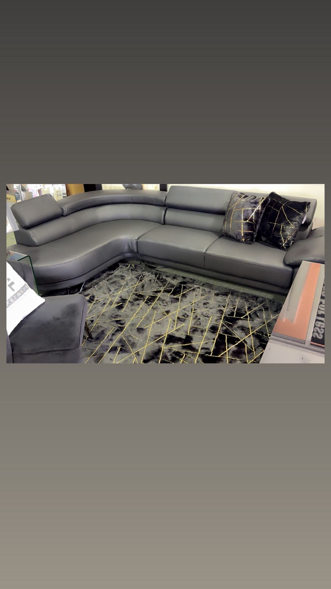 BLACK leather sectional W/ CURVED chaise πππ