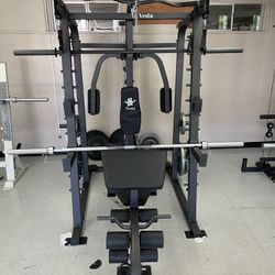 Vesta Fitness Smith Machine 2001 w/Bench Attachment | 230lb Bumpers Weights | 7ft Olympic Bar | Fitness | Gym Equipment | FREE DELIVERY 🚚 