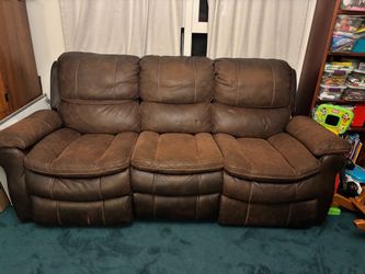 Brown Leather Power Reclining 3-Seat Sofa