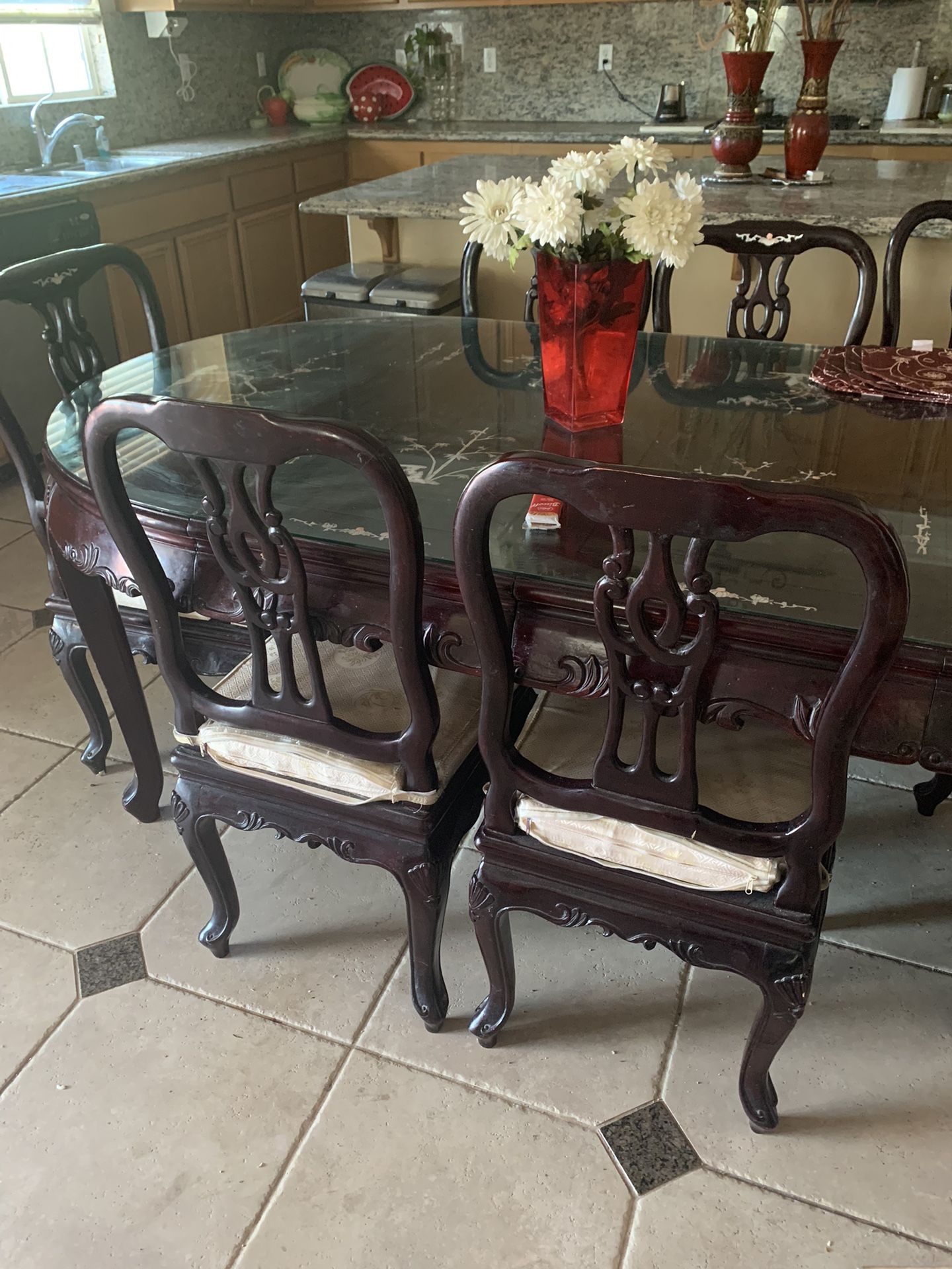 Dinning Set Rose Wood With Mother Of Pearl