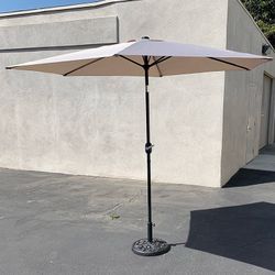 (New in box) $70 Outdoor Patio 10 FT Umbrella and 30lbs Base Stand Set, Beige/Red