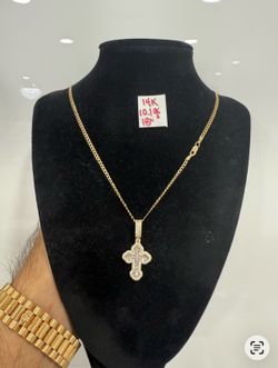 14K Solid Gold  Chain and Pendant  With +2Cr IN NATURAL DIAMONDS 💎 STONES For Wedding 10.1Gr 18 Inches Long