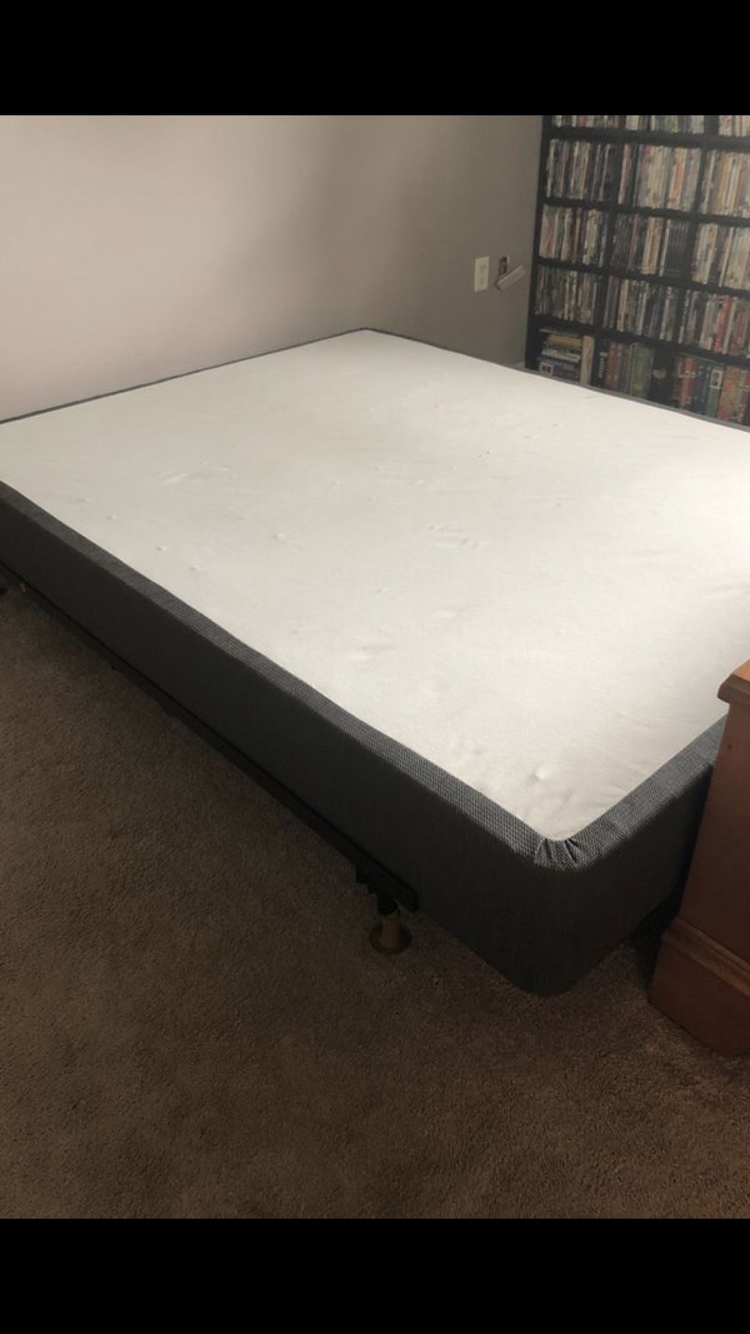 Queen bed frame and new box spring