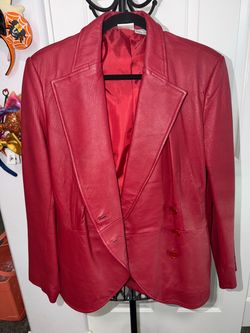 Newport News Easy Style Women’s Red Leather Blazer Jacket 16.