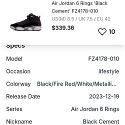 Air Jordan 6 Rings Black Cement