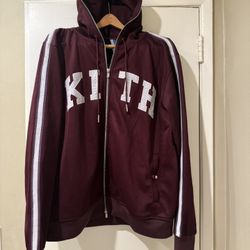 Save 60% - Kith Full-Zip Body Bag Hoodie Track Jacket, Maroon, Men’s XL