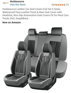 Huidasource Leather Car Seat Covers Full Set 5 Seats, Waterproof Faux Leather Front & Rear Seat Cover with Headrest, Non-Slip Automotive Seat Covers F