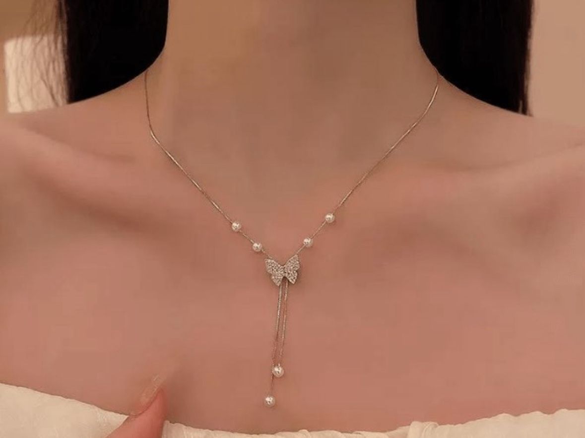 Gold Butterfly Drop Necklace