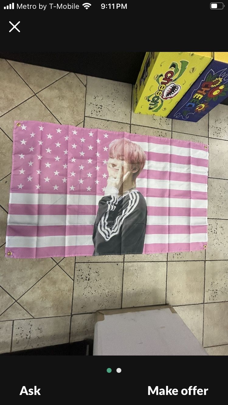 Enhypen Sunoo Pink America Flag Tapestry
