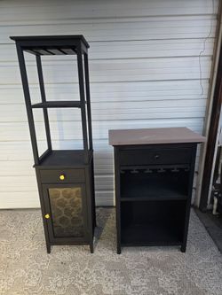 Black Wood Wine Bar Cabinet Set – 2 Pieces
