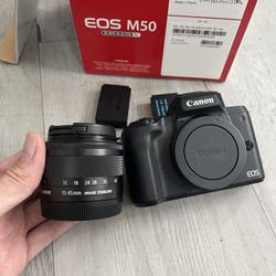 Canon M50 Mirrorless Camera With Kit Lens And 3 Batteries