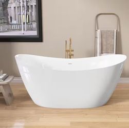 Getpro 55" x 28.5" Freestanding Deep Soaking Bathtub with Center Drain in Polished Chrome - R