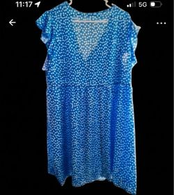 Blue White Polka Dot Ruffle Sleeve Dress