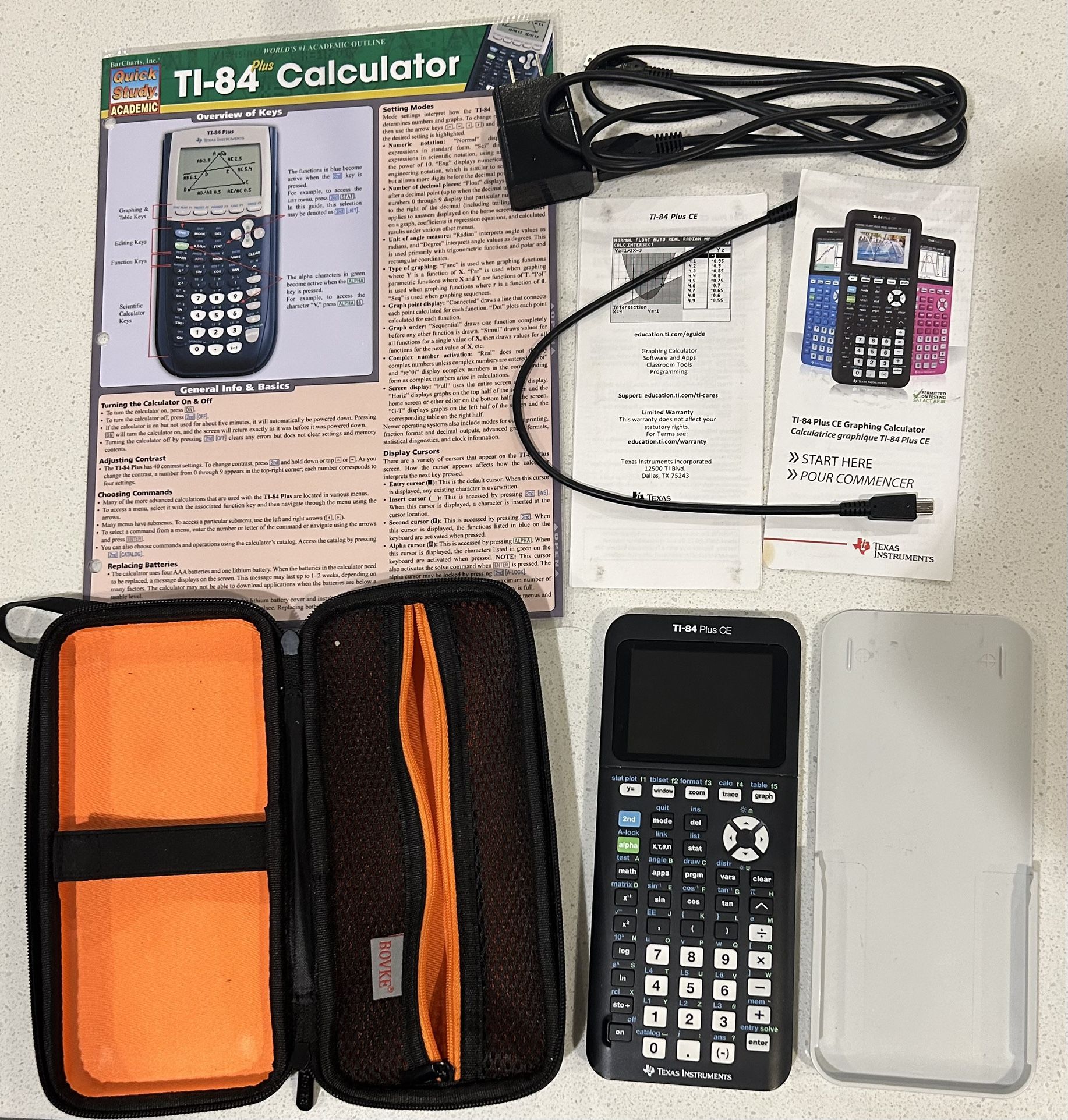 Texas Instruments TI 84 CE w/ Charger, Cover, Case, Manuals
