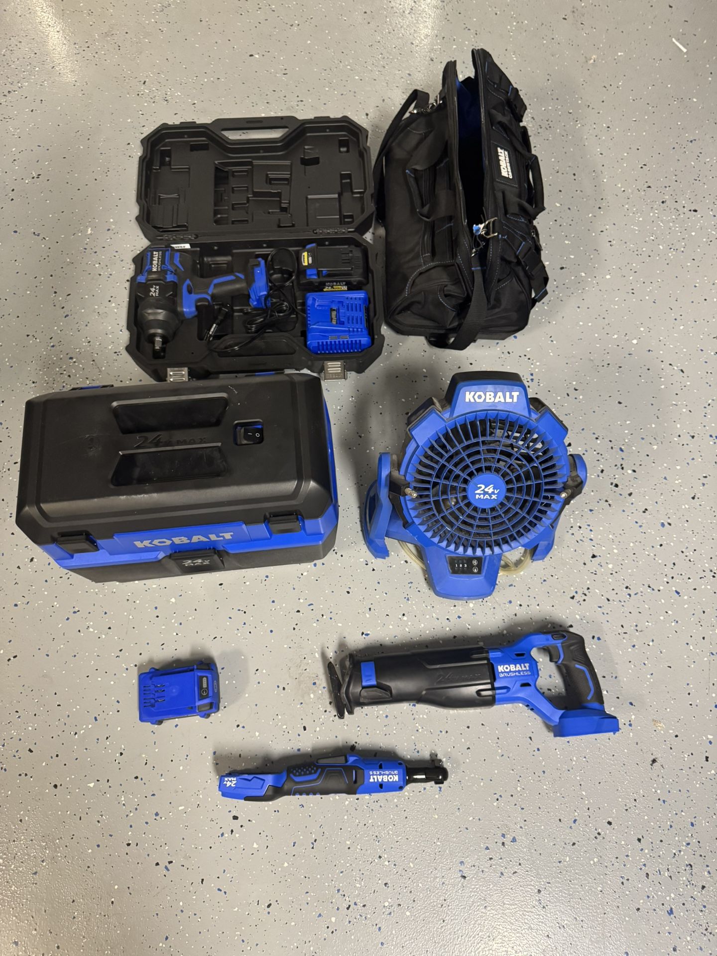 Mega Bundle Kobalt 24V Tools, XTR 1/2, 3/8 wrench, Shop vac and more