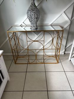 Gold Metal Console Table with Mirror Top