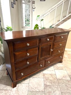 Solid Wood Dresser And Night Stand ( Little Scratch On Top Only )  Otherwise Very Good Condition (64”,18”,38”h). ( 30”,18”,30”h)