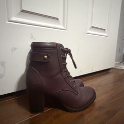 Maroon/Burgundy Lace-Up Heeled Boots (Size 7.5)