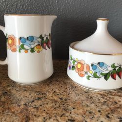 Kalocsa RARE Vintage Collectible Handpainted Porcelain Sugar And Creamer 