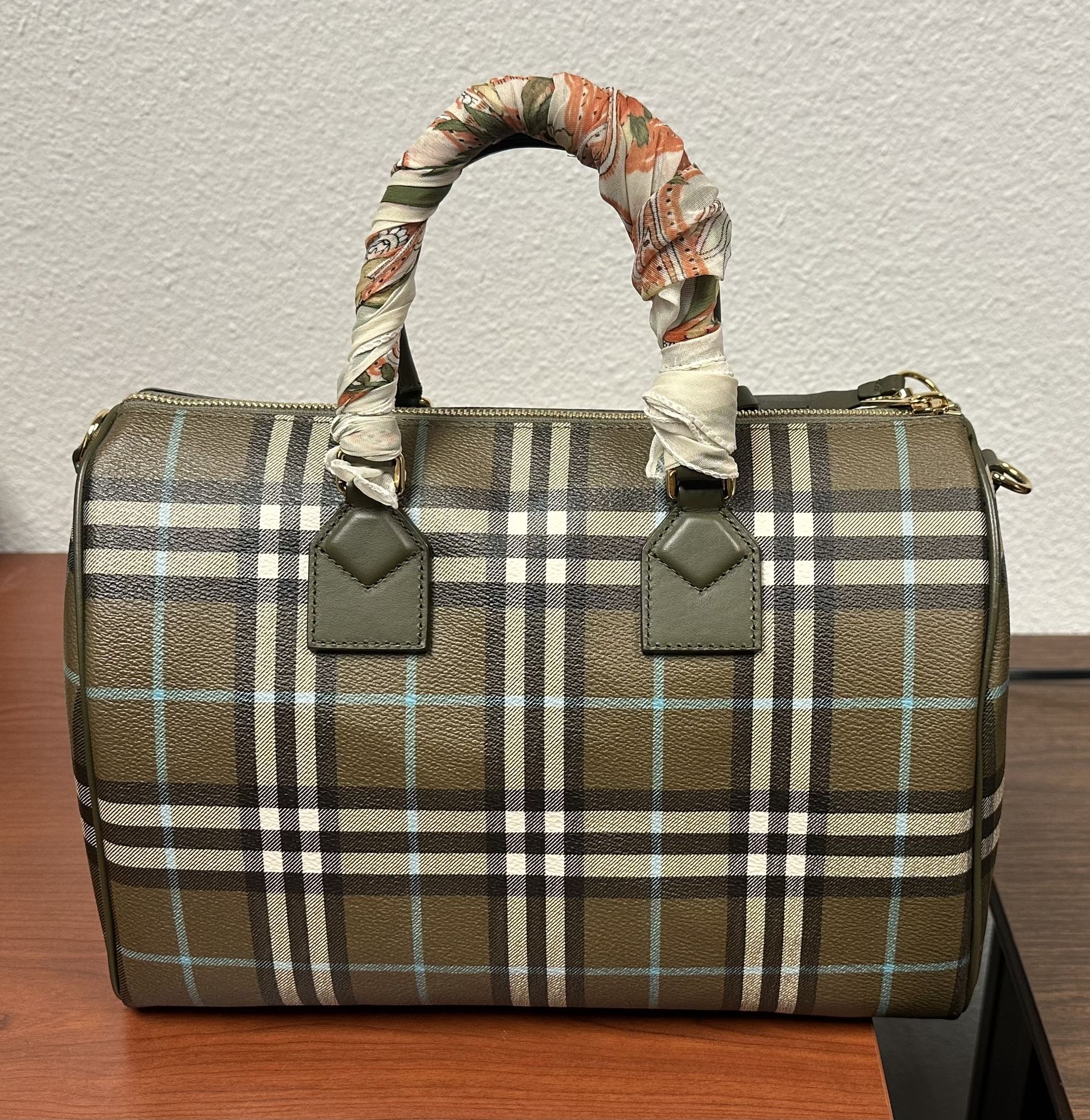 Authentic Burberry Medium Check Bowling Bag
