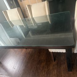 Dinning Room Table With Custom Glass Protector - And 6 Chairs 