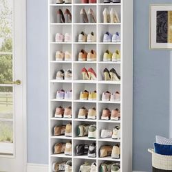 XK00626 new in box 10-Tier Shoe Storage Cabinet, White Wooden Shoe Rack with 30 Cubbies, Freestanding Tall Entryway Shoe Organizer for Closet, Entrywa