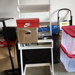 White Leaning Ladder Style Desk With Shelves