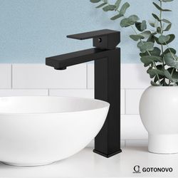 gotonovo Matte Black Tall Vessel Sink Faucet for Sink 1 Hole Deck Mount Stainless Steel 304 Bathroom Faucet Bowl Basin Single Hole One Handle A12