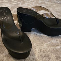 NWOT Womens Jessica Simpson Wedge Flip Flop Sandals Black Size 6.5