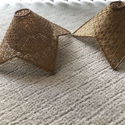 NEW Set of 2 Vintage Rattan Lamp Shades Light Fixtures Flower Shape 1970s Decor