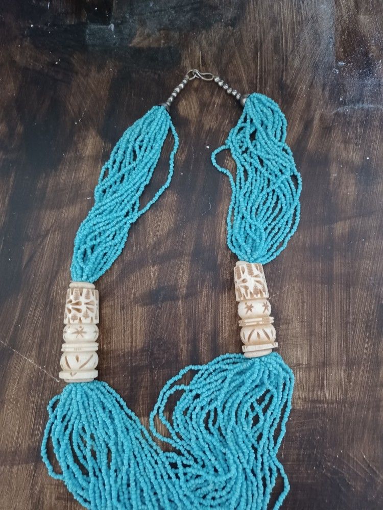 Blue And White Long Necklace 