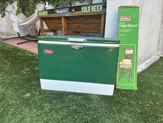 Vintage 1970s Green Coleman Cooler w/ stand