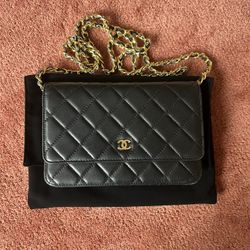 Black Chanel Wallet On The Chain With Gold Hardware 