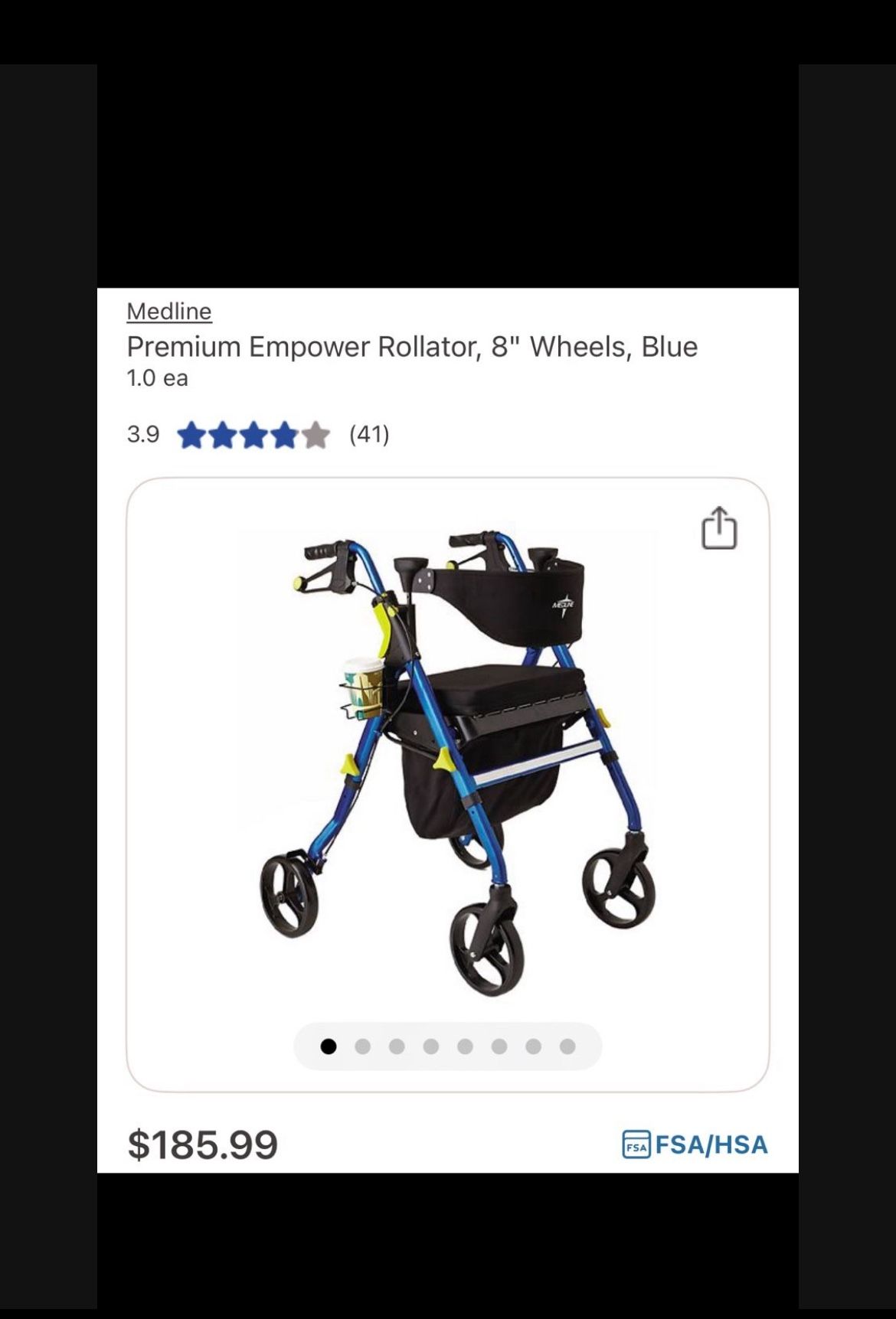 Medline Premium Empower Rollator, 8" Wheels, Blue