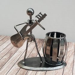 Metal Guitar Player Pen/Pencil Holder 